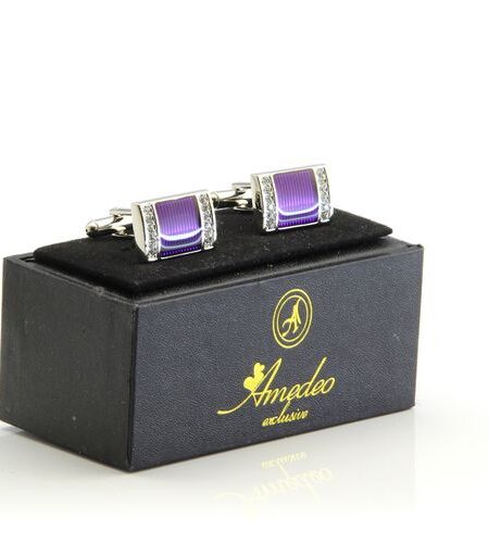 Men’s Stainless Steel Silver with Purple and Stones Cufflinks with Box