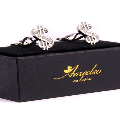 Gold + Dark Blue Mens Stainless Steel Squares Cufflinks for Shirt with Box - Hand Crafted Perfect - Image 2