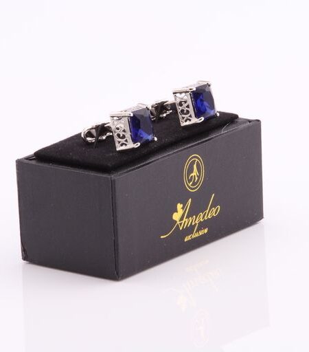 Silver & Blue Mens Stainless Steel Big Square Cufflinks for Shirt with Box – Hand Crafted Perfect Gift