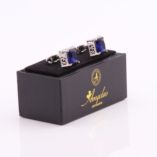 Silver & Blue Mens Stainless Steel Big Square Cufflinks for Shirt with Box - Hand Crafted Perfect Gift - Image 2