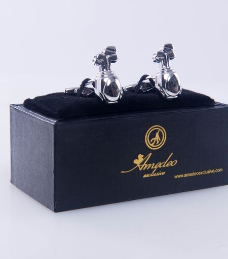 Silver with Black Mens Stainless Steel Golf Cufflinks for Shirt with Box – Hand Crafted Perfect Gift