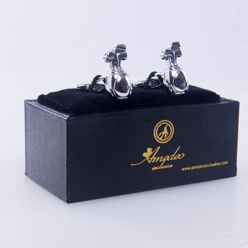 Silver with Black Mens Stainless Steel Golf Cufflinks for Shirt with Box - Hand Crafted Perfect Gift - Image 2