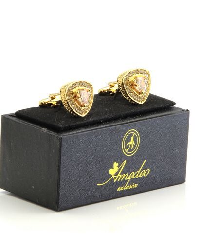 Gold with Orange Stone Mens Stainless Steel Triangle Cufflinks for Shirt with Box – Hand Crafted