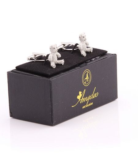 Silver Mens Stainless Steel Bears Cufflinks for Shirt with Box – Hand Crafted Perfect Gift