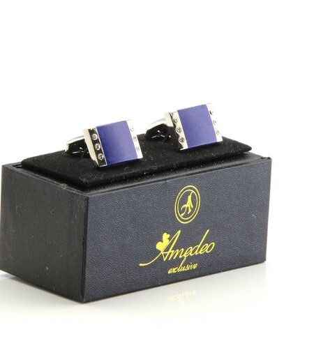 Men’s Stainless Steel Silver with Blue Marble Cufflinks with Box