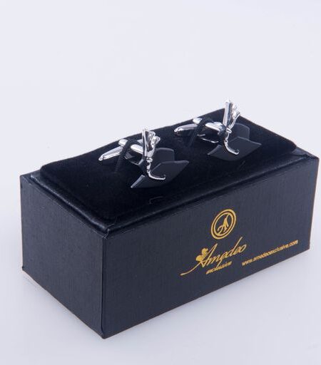 Silver + Black Mens Stainless Steel Graduation Cufflinks for Shirt with Box – Hand Crafted Perfect Gift