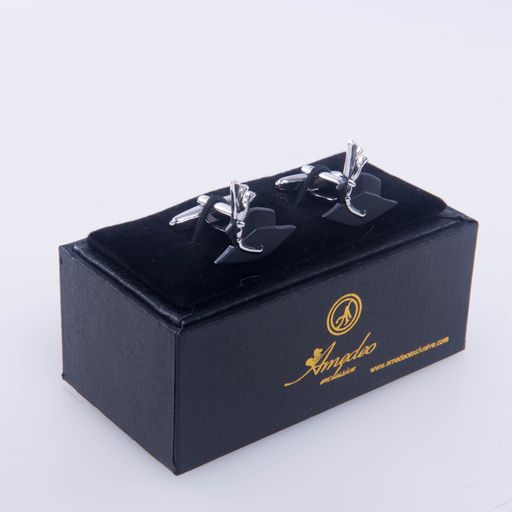 Silver + Black Mens Stainless Steel Graduation Cufflinks for Shirt with Box - Hand Crafted Perfect Gift - Image 2