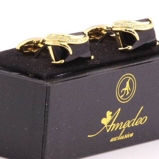 Gold & Black Mens Stainless Steel Square Cufflinks for Shirt with Box - Hand Crafted Perfect Gift - Image 2