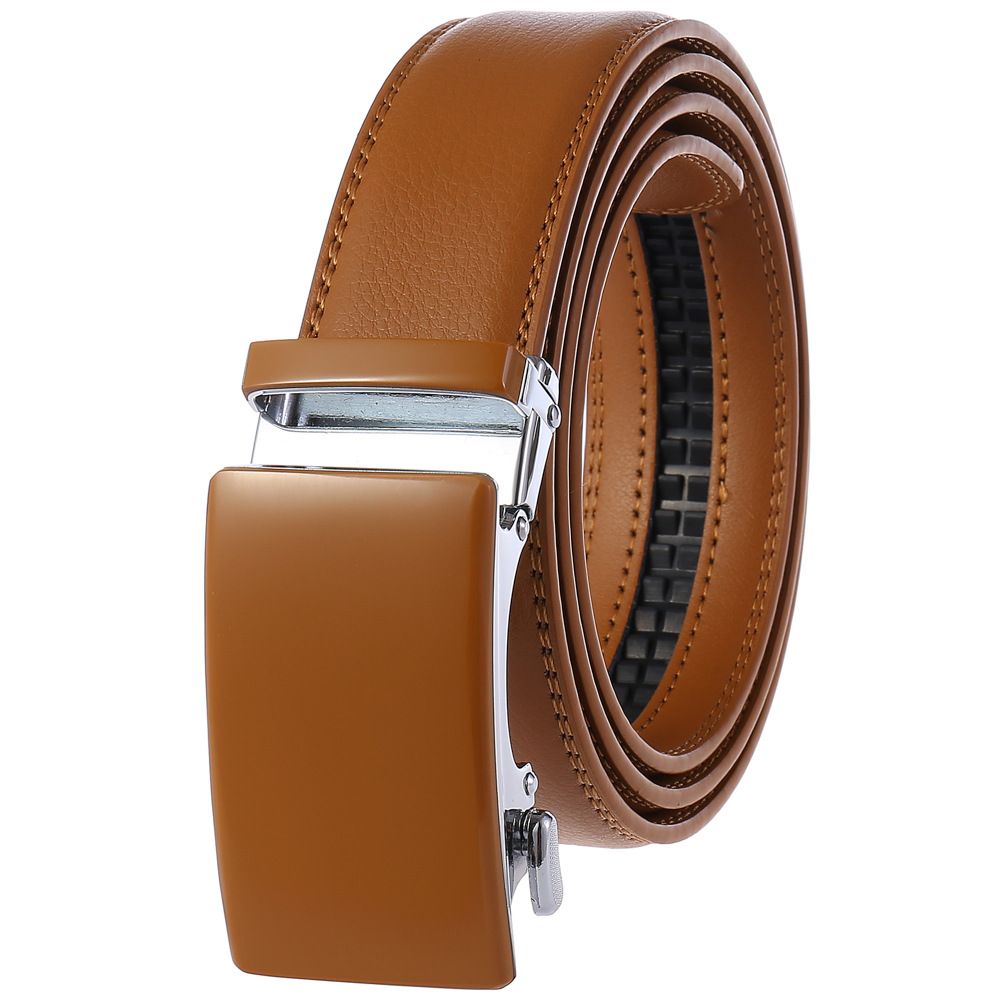 Mens Adjustable Ratchet Slide Buckle Belt – Genuine Leather Automatic Belt with No Holes