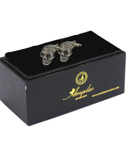 Silver Mens Stainless Steel Skulls Cufflinks for Shirt with Box – Hand Crafted Perfect Gift