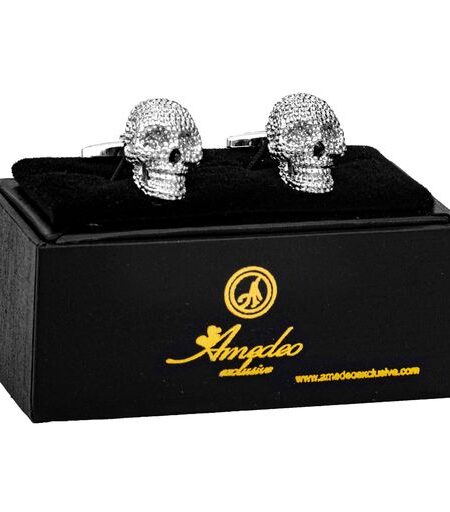 Silver Skulls Circles Mens Stainless Steel Square Cufflinks for Shirt with Box – Hand Crafted Perfect Gift