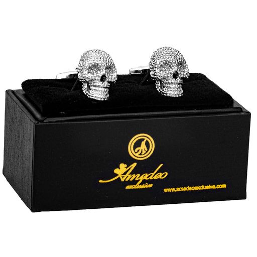 Silver Skulls Circles Mens Stainless Steel Square Cufflinks for Shirt with Box - Hand Crafted Perfect Gift - Image 2