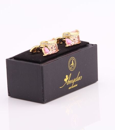 Exclusive Gold + Pink Mens Stainless Steel Squares Cufflinks for Shirt with Box – Hand Crafted
