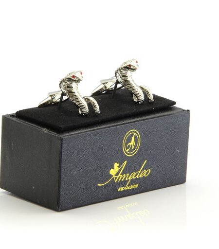 Silver Mens Stainless Steel Snakes Cufflinks for Shirt with Box – Hand Crafted Perfect Gift