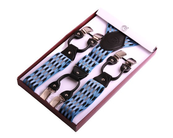 Men’s Turquoise Blue & Black High Quality Premium Suspenders Adjustable Y Straps With Clips For Work Pants