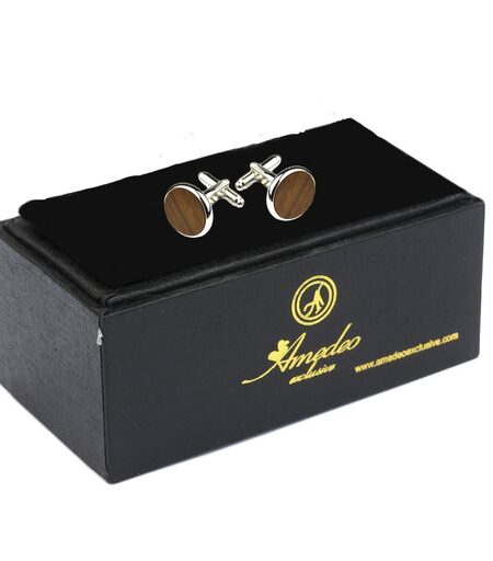 Brown On Silver Mens Stainless Steel Round Cufflinks for Shirt with Box – Hand Crafted Perfect Gift