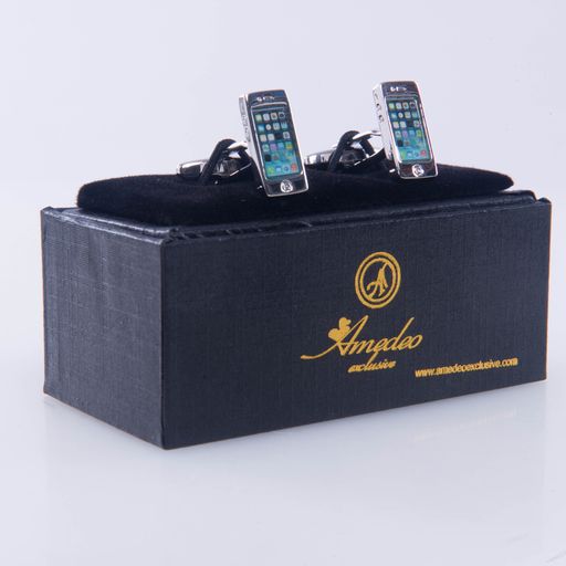 Silver Mens Stainless Steel Cell Phone Cufflinks for Shirt with Box - Hand Crafted Perfect Gift - Image 2