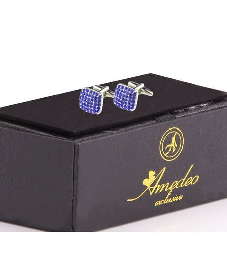 Blue Zirconia Mens Stainless Steel Square Cufflinks for Shirt with Box – Hand Crafted Perfect Gift