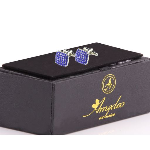 Blue Zirconia Mens Stainless Steel Square Cufflinks for Shirt with Box - Hand Crafted Perfect Gift - Image 2