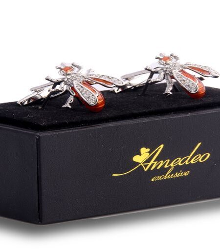 Men’s Stainless Steel Orange Diamond Flies Cufflinks with Box