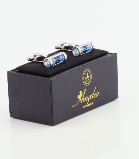 Men’s Stainless Steel Blue Hour Glass Cufflinks with Box