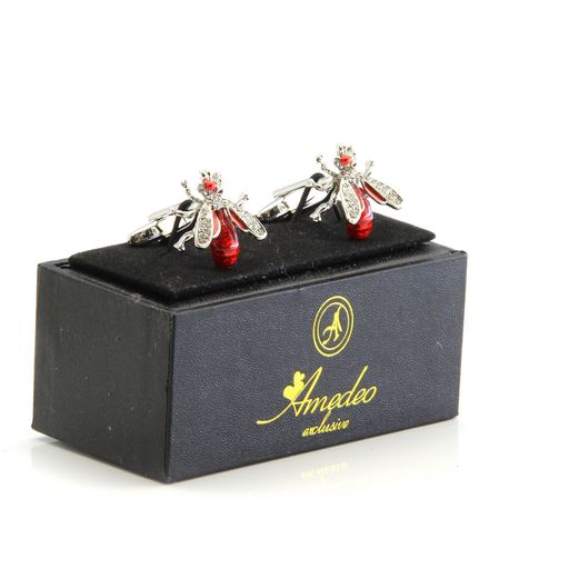 Red Diamond Mens Stainless Steel Flies Cufflinks for Shirt with Box - Hand Crafted Perfect Gift - Image 2