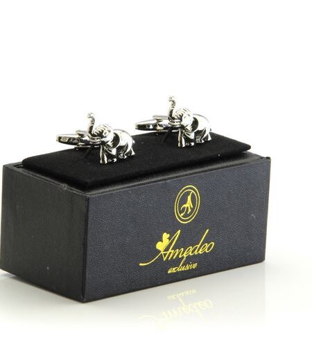 Silver Mens Stainless Steel Elephants Cufflinks for Shirt with Box – Hand Crafted Perfect Gift