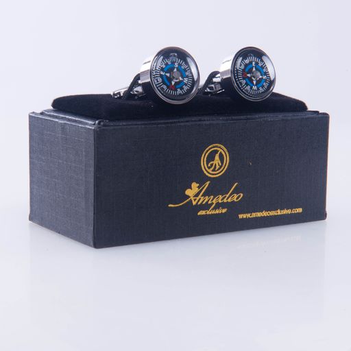 Men's Stainless Steel Silver with Black Compass (Fully Functional) Cufflinks with Box - Image 2