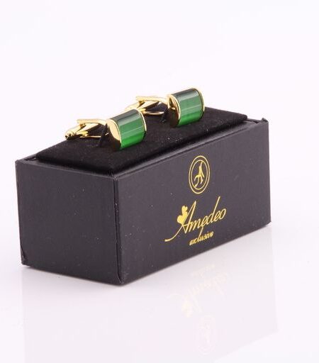 Gold & Green Mens Stainless Steel Squares Cufflinks for Shirt with Box – Hand Crafted Perfect Gift