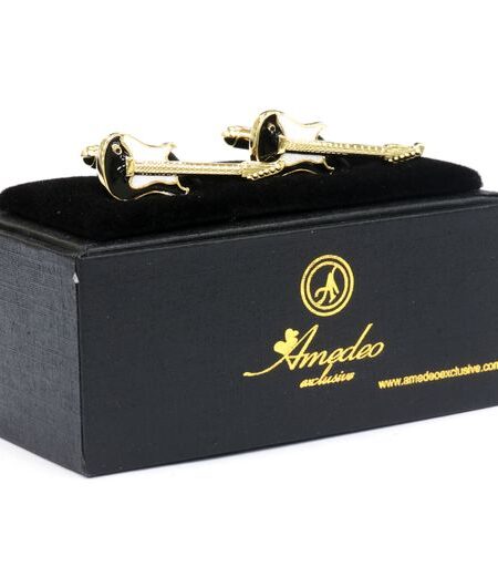 Gold Mens Stainless Steel Guitars Cufflinks for Shirt with Box – Hand Crafted Perfect Gift