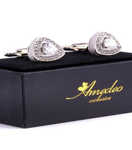 White with White Triangle Mens Stainless Steel Diamond Cufflinks for Shirt with Box – Hand Crafted
