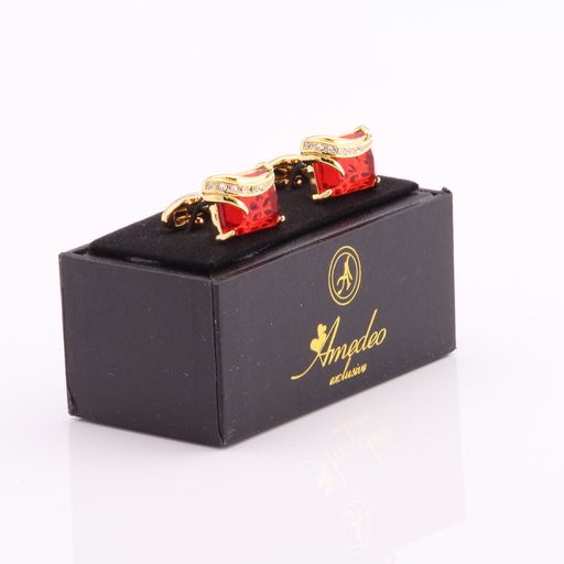 Gold + Red Mens Stainless Steel Squares Cufflinks for Shirt with Box - Hand Crafted Perfect Gift - Image 2