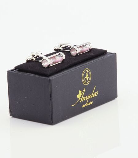 Men’s Stainless Steel Pink Hour Glass Cufflinks with Box