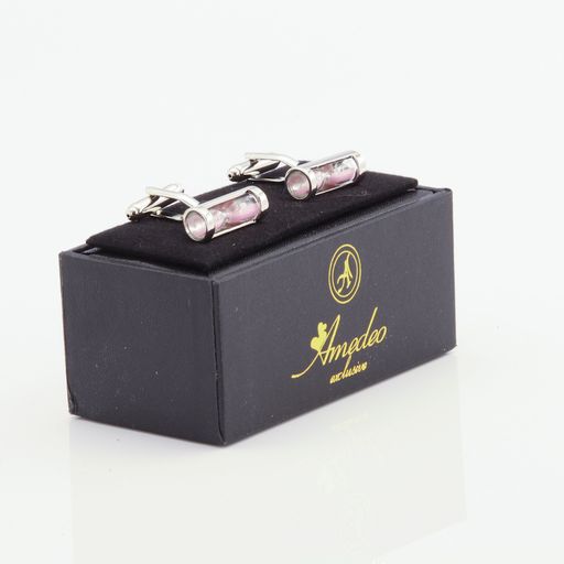 Men's Stainless Steel Pink Hour Glass Cufflinks with Box - Image 2