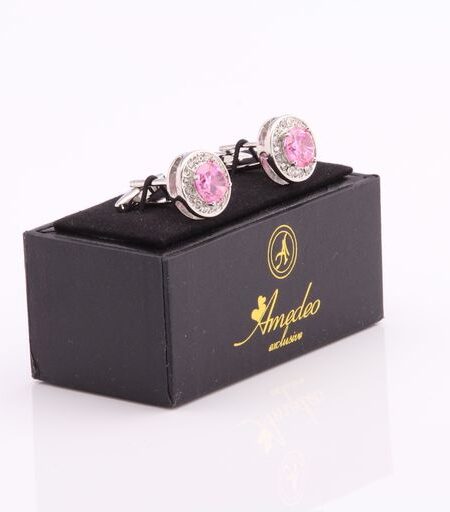 Pink Round Big Stone Mens Stainless Steel Rectangular Cufflinks for Shirt with Box – Hand Crafted