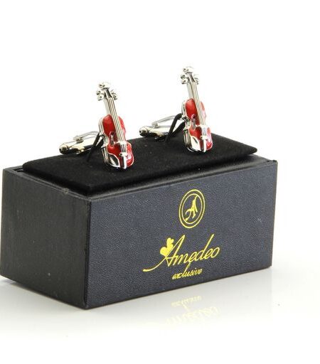 Red Mens Stainless Steel Guitars Cufflinks for Shirt with Box – Hand Crafted Perfect Gift