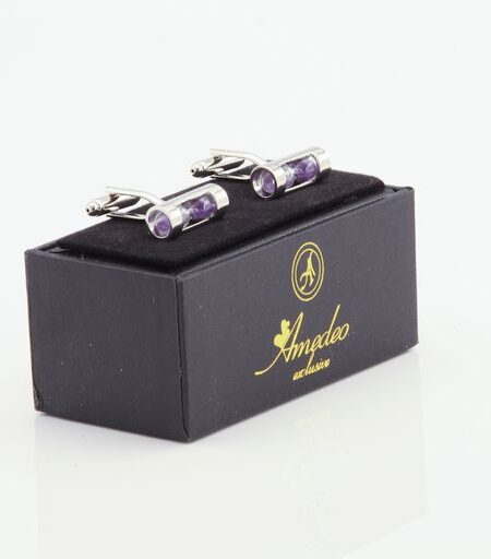 Men’s Stainless Steel Purple Hour Glass Cufflinks with Box