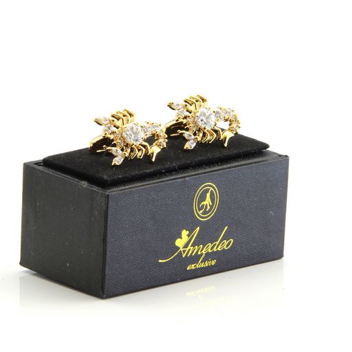Gold Big Diamond Mens Stainless Steel Scorpions Cufflinks for Shirt with Box - Hand Crafted - Image 2