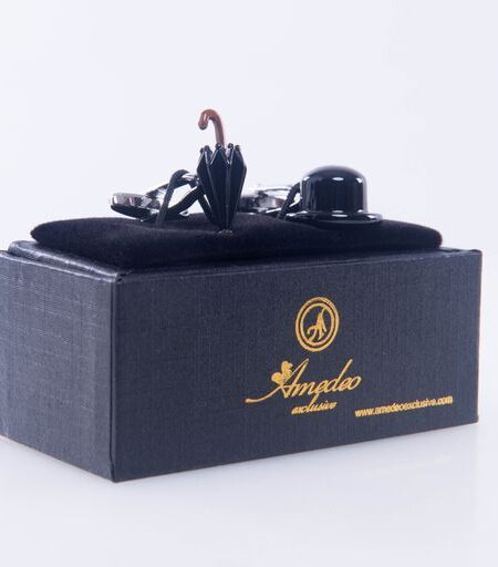 Silver with Black Mens Stainless Steel Chaplin Cufflinks for Shirt with Box – Hand Crafted Perfect Gift