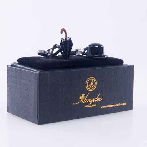 Silver with Black Mens Stainless Steel Chaplin Cufflinks for Shirt with Box - Hand Crafted Perfect Gift - Image 2