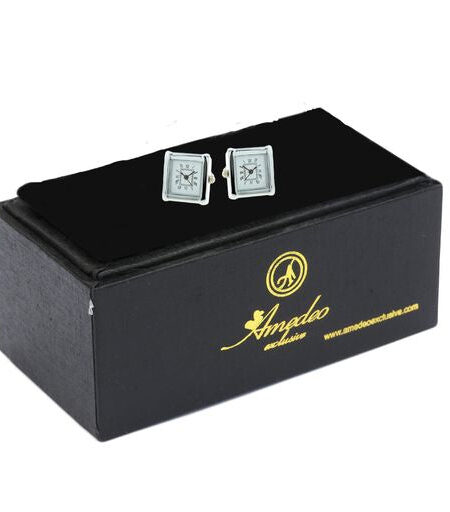 Functioning Clocks Mens Stainless Steel Square Cufflinks for Shirt with Box – Hand Crafted Perfect