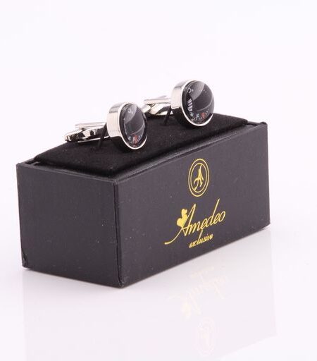Silver with Black Mens Stainless Steel Temperature Cufflinks for Shirt with Box – Hand Crafted